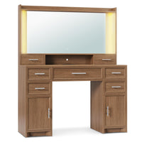 Sikaic Makeup Vanity Makeup Vanity with Charging Station and Lights Dark Brown Dark Brown / Engineered Wood / Modern