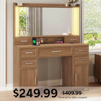 Sikaic Makeup Vanity Makeup Vanity with Charging Station and Lights Dark Brown Dark Brown / Engineered Wood / Modern