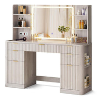 Sikaic Makeup Vanity 51.2 Inches Fluted Makeup Vanity with Mirror and Lights Grey Oak Grey / Engineered Wood / Modern