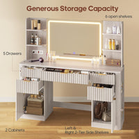 Sikaic Makeup Vanity 51.2 Inches Fluted Makeup Vanity with Mirror and Lights Grey Oak Grey / Engineered Wood / Modern