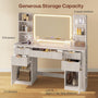 Sikaic Makeup Vanity 51.2 Inches Fluted Makeup Vanity with Mirror and Lights Grey Oak Grey / Engineered Wood / Modern