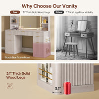 Sikaic Makeup Vanity 51.2 Inches Fluted Makeup Vanity with Mirror and Lights Grey Oak Grey / Engineered Wood / Modern