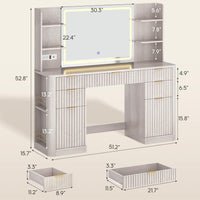 Sikaic Makeup Vanity 51.2 Inches Fluted Makeup Vanity with Mirror and Lights Grey Oak Grey / Engineered Wood / Modern