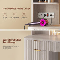 Sikaic Makeup Vanity 51.2 Inches Fluted Makeup Vanity with Mirror and Lights Grey Oak Grey / Engineered Wood / Modern