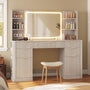 Sikaic Makeup Vanity 51.2 Inches Fluted Makeup Vanity with Mirror and Lights Grey Oak Grey / Engineered Wood / Modern
