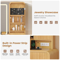 Sikaic Makeup Vanity 55.51 Inches Fluted Makeup Vanity with Mirror and Lights Natural Color Natural / Engineered Wood / Modern