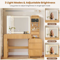 Sikaic Makeup Vanity 55.51 Inches Fluted Makeup Vanity with Mirror and Lights Natural Color Natural / Engineered Wood / Modern