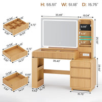 Sikaic Makeup Vanity 55.51 Inches Fluted Makeup Vanity with Mirror and Lights Natural Color Natural / Engineered Wood / Modern