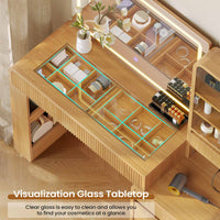 Sikaic Makeup Vanity 55.51 Inches Fluted Makeup Vanity with Mirror and Lights Natural Color Natural / Engineered Wood / Modern