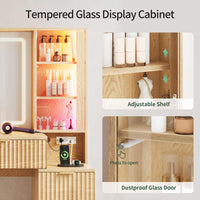 Sikaic Makeup Vanity 59.1 Inches Fluted Wood Makeup Vanity Desk with Mirror and Sound Sync LED Lights Natural Oak Natural / Engineered Wood / Modern