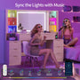 Sikaic Makeup Vanity 59.1 Inches Fluted Wood Makeup Vanity Desk with Mirror and Sound Sync LED Lights Natural Oak Natural / Engineered Wood / Modern