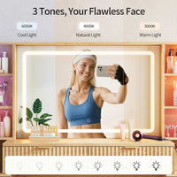 Sikaic Makeup Vanity 59.1 Inches Fluted Wood Makeup Vanity Desk with Mirror and Sound Sync LED Lights Natural Oak Natural / Engineered Wood / Modern