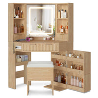 Sikaic Makeup Vanity Corner Makeup Vanity Set with Upholstered Storage Stool Natural Oak Natural / Engineered Wood / Modern