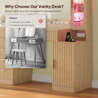 Sikaic Makeup Vanity Fluted Makeup Vanity with Charging Station and RGB Lights Oak Natural / Engineered Wood / Modern