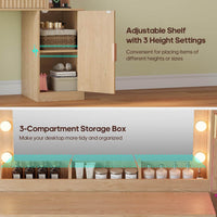 Sikaic Makeup Vanity Fluted Makeup Vanity with Charging Station and RGB Lights Oak Natural / Engineered Wood / Modern