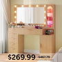 Sikaic Makeup Vanity Fluted Makeup Vanity with Charging Station and RGB Lights Oak Natural / Engineered Wood / Modern