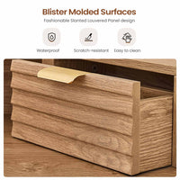 Sikaic Makeup Vanity Large Fluted Makeup Vanity with HD Triple Mirror and Lights Natural Oak Natural / Engineered Wood / Modern