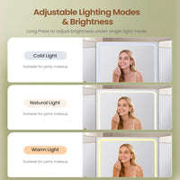 Sikaic Makeup Vanity Large Fluted Makeup Vanity with HD Triple Mirror and Lights Natural Oak Natural / Engineered Wood / Modern