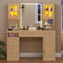 Sikaic Makeup Vanity LED Makeup Vanity with Mirror Charging Station Natural Oak Natural / Engineered Wood / Modern
