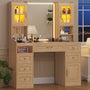 Sikaic Makeup Vanity LED Makeup Vanity with Mirror Charging Station Natural Oak Natural / Engineered Wood / Modern
