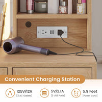 Sikaic Makeup Vanity LED Makeup Vanity with Mirror Charging Station Natural Oak Natural / Engineered Wood / Modern