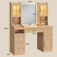 Sikaic Makeup Vanity LED Makeup Vanity with Mirror Charging Station Natural Oak Natural / Engineered Wood / Modern