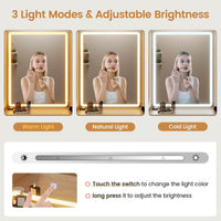 Sikaic Makeup Vanity LED Makeup Vanity with Mirror Charging Station Natural Oak Natural / Engineered Wood / Modern