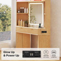 Sikaic Makeup Vanity Makeup Vanity with Sound Sync LED Lights and Glass Top Natural Oak Natural / Engineered Wood / Modern