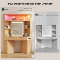 Sikaic Makeup Vanity Makeup Vanity with Sound Sync LED Lights and Glass Top Natural Oak Natural / Engineered Wood / Modern