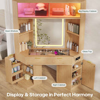 Sikaic Makeup Vanity Makeup Vanity with Sound Sync LED Lights and Glass Top Natural Oak Natural / Engineered Wood / Modern