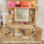 Sikaic Makeup Vanity Makeup Vanity with Sound Sync LED Lights and Glass Top Natural Oak Natural / Engineered Wood / Modern