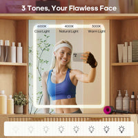 Sikaic Makeup Vanity Makeup Vanity with Sound Sync LED Lights and Glass Top Natural Oak Natural / Engineered Wood / Modern