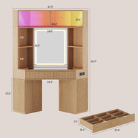 Sikaic Makeup Vanity Makeup Vanity with Sound Sync LED Lights and Glass Top Natural Oak Natural / Engineered Wood / Modern