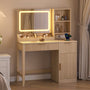 Sikaic Makeup Vanity Sikaic Fluted Vanity Desk with 3-Color LED Mirror and Charging Station Natural Natural / Engineered Wood / Modern