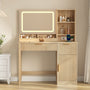 Sikaic Makeup Vanity Sikaic Fluted Vanity Desk with 3-Color LED Mirror and Charging Station Natural Natural / Engineered Wood / Modern