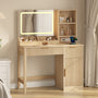 Sikaic Makeup Vanity Sikaic Fluted Vanity Desk with 3-Color LED Mirror and Charging Station Natural Natural / Engineered Wood / Modern