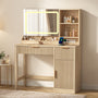 Sikaic Makeup Vanity Sikaic Fluted Vanity Desk with 3-Color LED Mirror and Charging Station Natural Natural / Engineered Wood / Modern