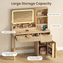 Sikaic Makeup Vanity Sikaic Fluted Vanity Desk with 3-Color LED Mirror and Charging Station Natural Natural / Engineered Wood / Modern