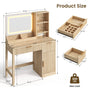 Sikaic Makeup Vanity Sikaic Fluted Vanity Desk with 3-Color LED Mirror and Charging Station Natural Natural / Engineered Wood / Modern