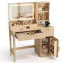 Sikaic Makeup Vanity Sikaic Fluted Vanity Desk with 3-Color LED Mirror and Charging Station Natural Natural / Engineered Wood / Modern