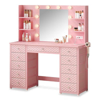 Sikaic Makeup Vanity Makeup Vanity with 11 Drawers and 6 Open Shelves Pink Pink / Engineered Wood / Modern