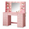Sikaic Makeup Vanity Makeup Vanity with 11 Drawers and 6 Open Shelves Pink Pink / Engineered Wood / Modern