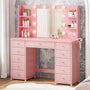 Sikaic Makeup Vanity Makeup Vanity with 11 Drawers and 6 Open Shelves Pink Pink / Engineered Wood / Modern