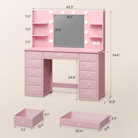 Sikaic Makeup Vanity Makeup Vanity with 11 Drawers and 6 Open Shelves Pink Pink / Engineered Wood / Modern