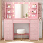Sikaic Makeup Vanity Makeup Vanity with 11 Drawers and 6 Open Shelves Pink Pink / Engineered Wood / Modern