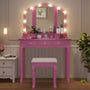 Sikaic Makeup Vanity Makeup Vanity Set with Lighted Mirror Stool Drawers and Cushioned Stool Pink Pink / Wood / Modern