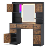 Sikaic Makeup Vanity LED Makeup Vanity with Mirror and Outlet Vintage Brown Vintage Brown / Modern