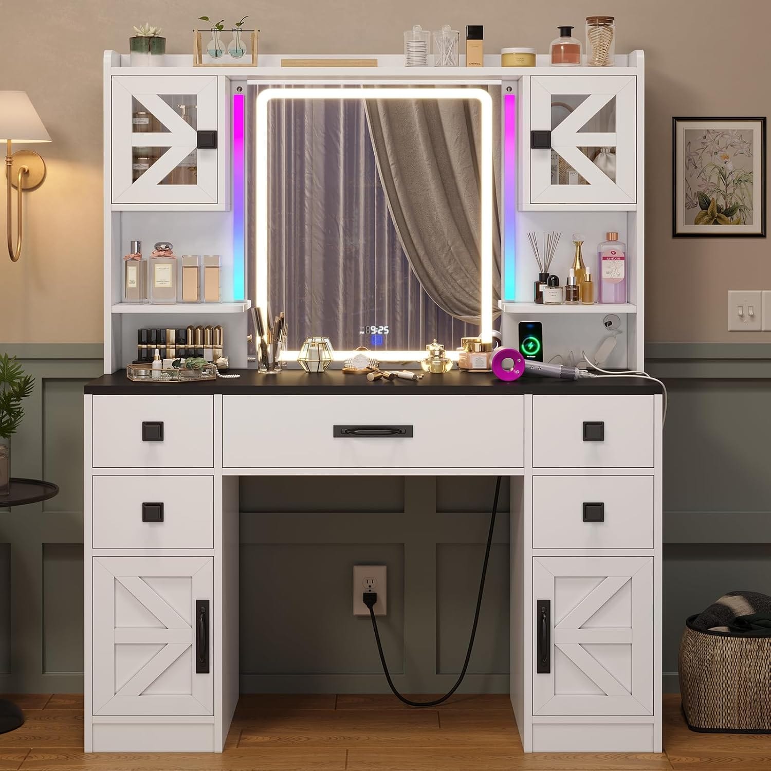 Sikaic LED Makeup Vanity Desk with Digital Clock White
