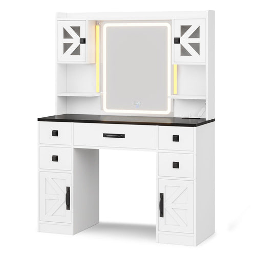Sikaic Makeup Vanity Makeup Vanity with Digital Clock White White / Engineered Wood / Farmhouse
