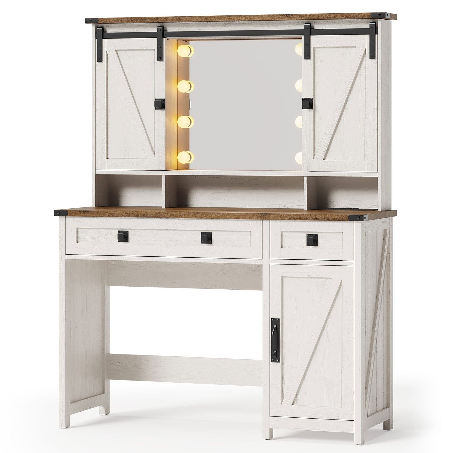 Makeup Vanity with LED Sliding Mirror Charging Station White Makeup Vanity with LED Sliding Mirror Charging Station White